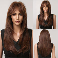 Long Gradient Gray Blonde Women's Wig Synthetic Layered Wig With Bangs