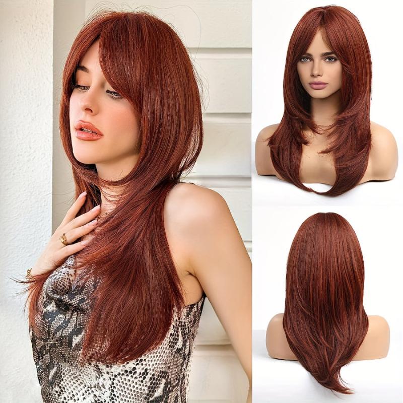 Long Gradient Gray Blonde Women's Wig Synthetic Layered Wig With Bangs