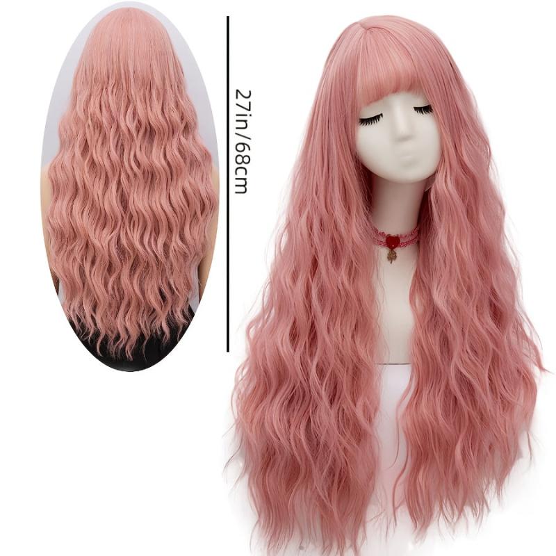 Pink Curly Wavy Wig for Girls Heat Friendly Synthetic Cosplay Party Wig