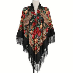 Fringed Ethnic Square Scarf Oversize Shawl Women's Scarf