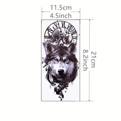 Wolf & Clock Tattoo Sticker Waterproof Temporary Arm Stickers