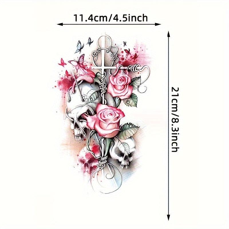 Flower & Cross Pattern Temporary Tattoo Waterproof Sticker