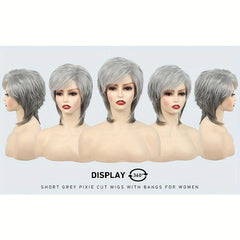 Short Gray Wigs Women Layered Pixie Cut Silver Grey Synthetic Hair Natural Look