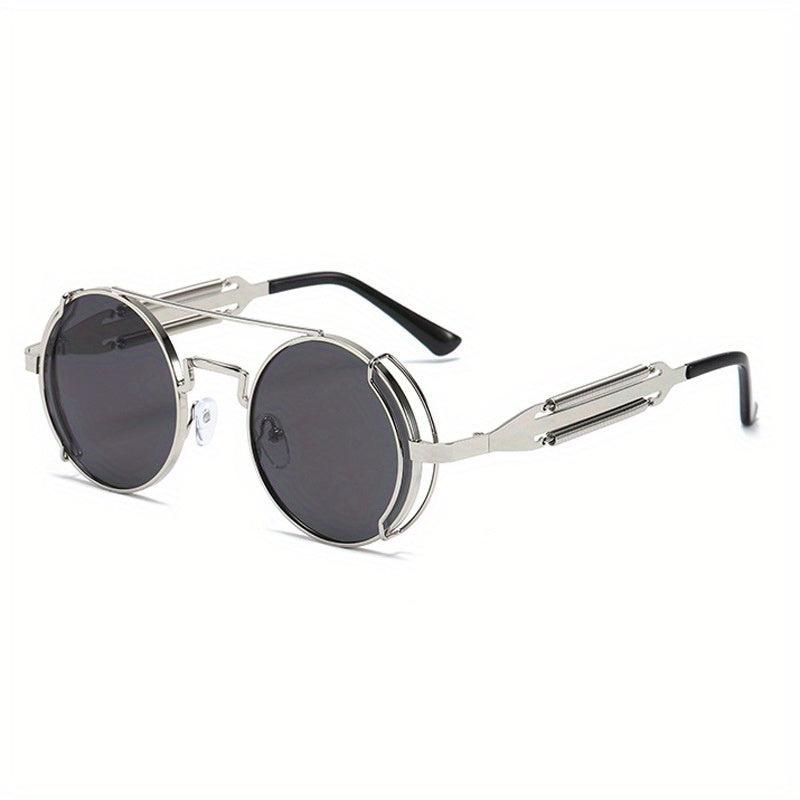 Men's Steam Punk Double Spring Round Frame Glasses