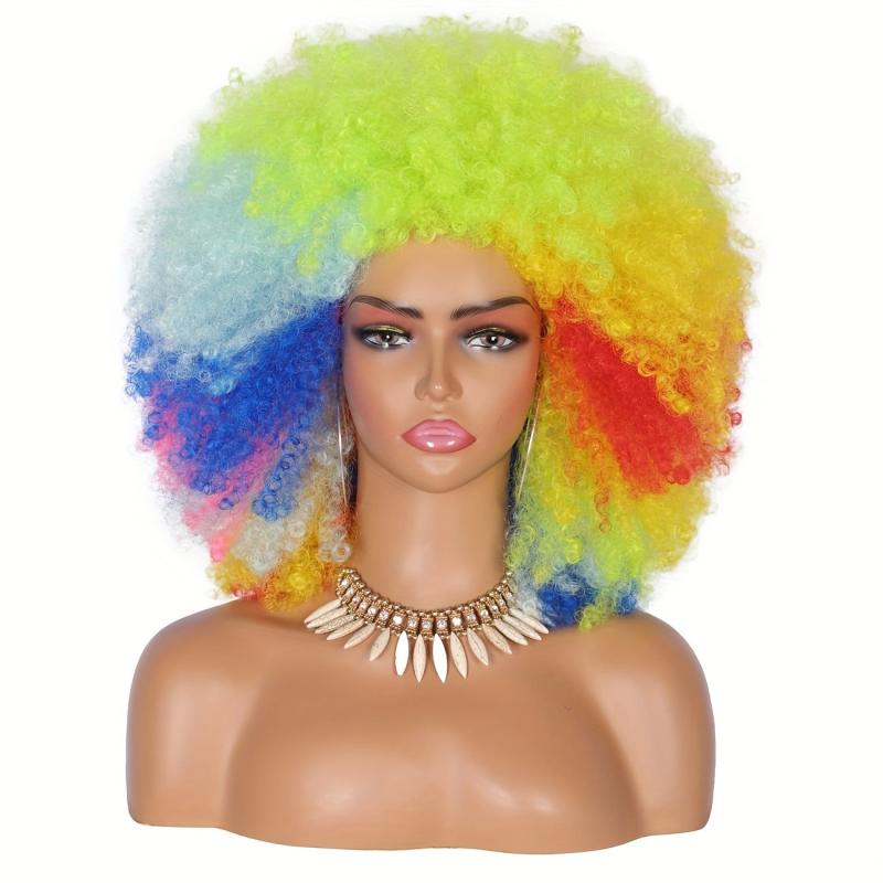 Short Fluffy African Wig Heat Resistant Synthetic Unisex Anime Fancy Funny Wig