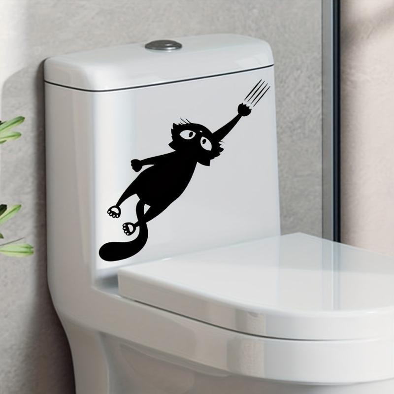 1pc Kitty Catch Toilet Sticker Self Adhesive PVC Sticker