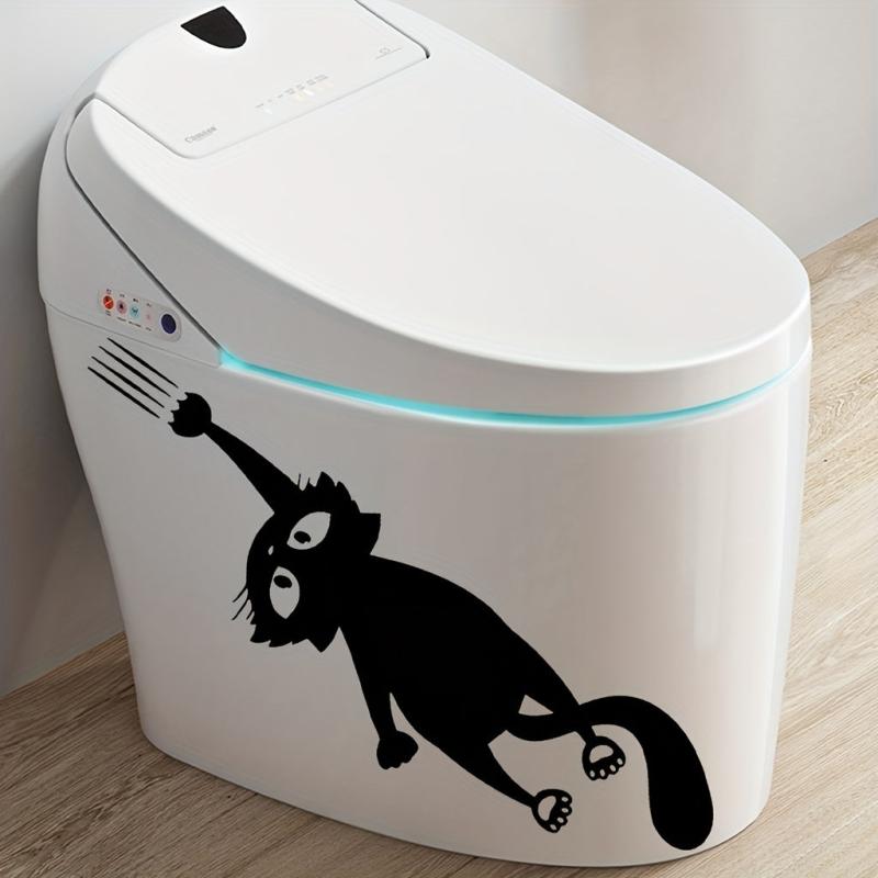 1pc Kitty Catch Toilet Sticker Self Adhesive PVC Sticker
