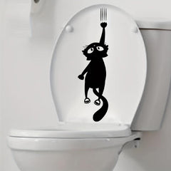 1pc Kitty Catch Toilet Sticker Self Adhesive PVC Sticker