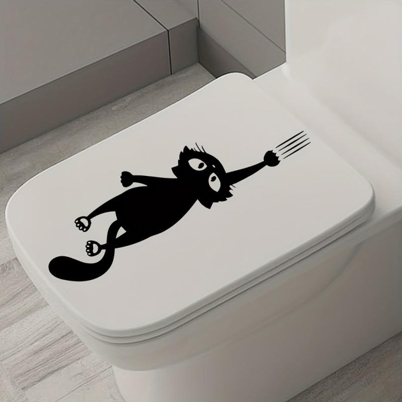 1pc Kitty Catch Toilet Sticker Self Adhesive PVC Sticker