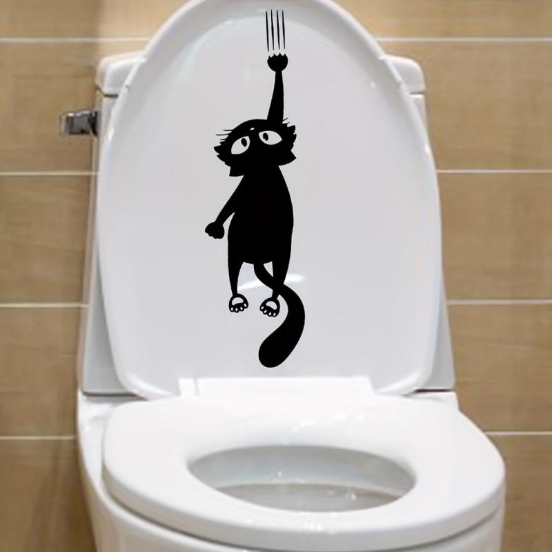 1pc Kitty Catch Toilet Sticker Self Adhesive PVC Sticker