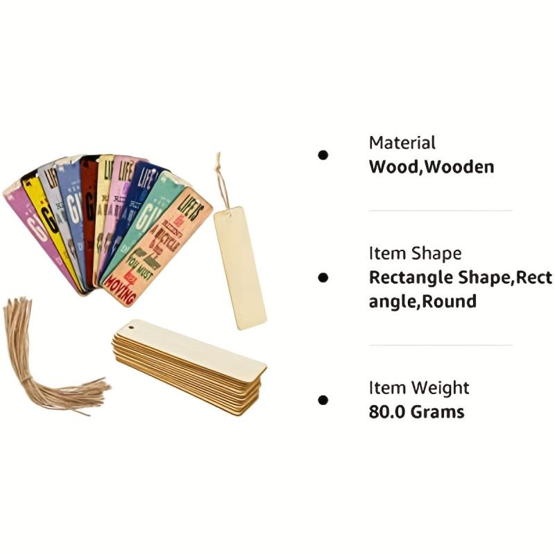 36pcs Wooden Blank Bookmarks DIY Unfinished Wooden Craft Rectangular Ornament