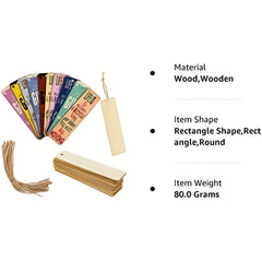 36pcs Wooden Blank Bookmarks DIY Unfinished Wooden Craft Rectangular Ornament