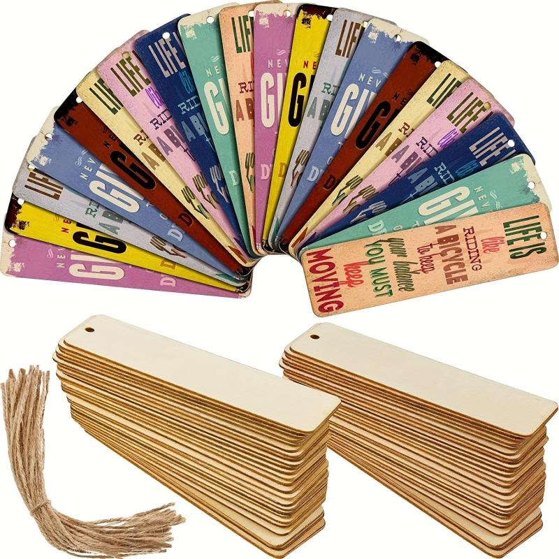 36pcs Wooden Blank Bookmarks DIY Unfinished Wooden Craft Rectangular Ornament