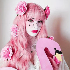 Pink Long Fluffy Curly Wavy Hair Wigs Heat Resistent Synthetic Cosplay Party