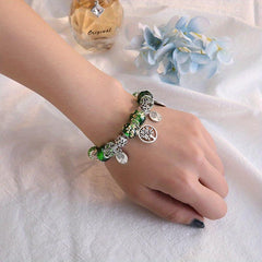 Silver Tree of Life Green Bead Bracelet