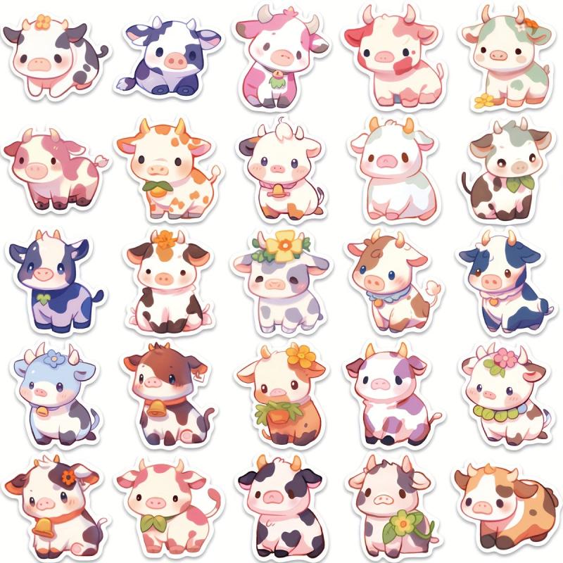 50 Pcs Cow Stickers Pack Vinyl Waterproof Cartoon Animal Sticker