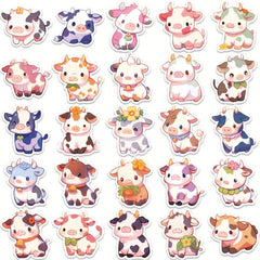 50 Pcs Cow Stickers Pack Vinyl Waterproof Cartoon Animal Sticker