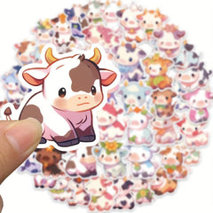 50 Pcs Cow Stickers Pack Vinyl Waterproof Cartoon Animal Sticker