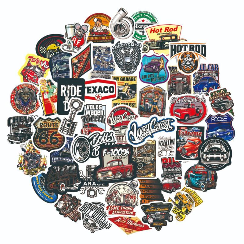 50pcs Vintage Car Helmet DIY Sticker Scrapbook Skateboard Guitar Bicycle Sticker