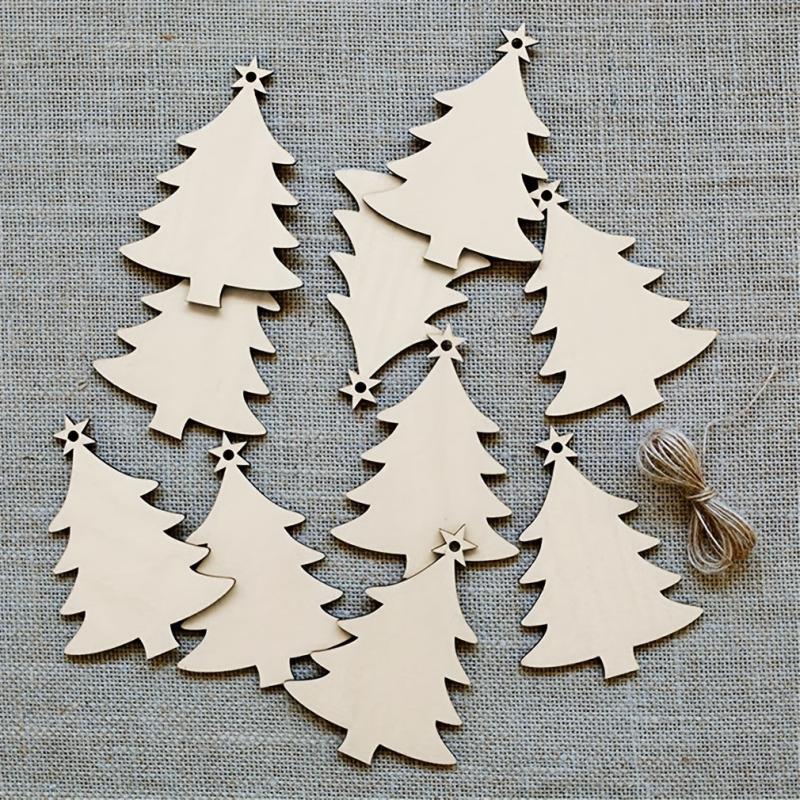 10pcs Wooden Christmas Tree Small Pendant DIY Wood Crafts Home Decorations