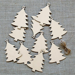 10pcs Wooden Christmas Tree Small Pendant DIY Wood Crafts Home Decorations