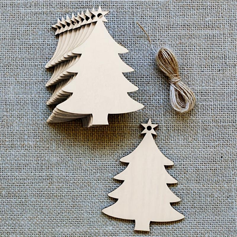10pcs Wooden Christmas Tree Small Pendant DIY Wood Crafts Home Decorations