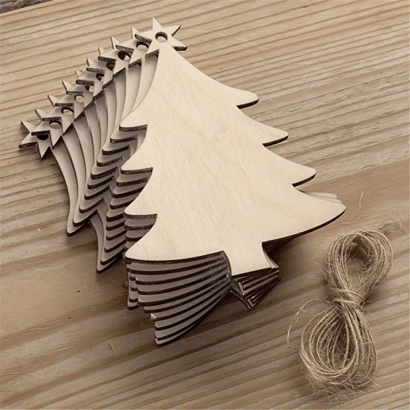 10pcs Wooden Christmas Tree Small Pendant DIY Wood Crafts Home Decorations