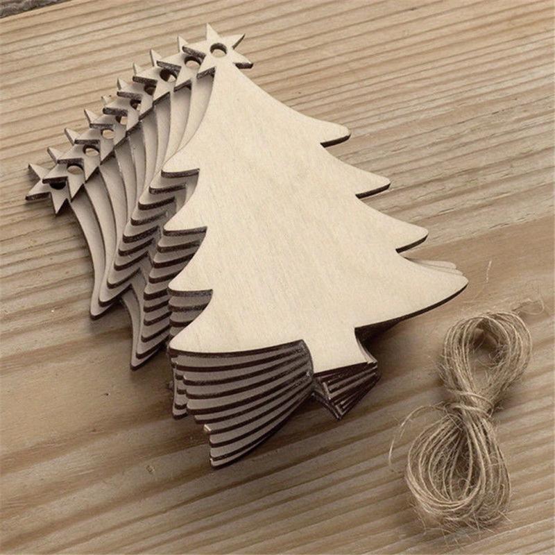 10pcs Wooden Christmas Tree Small Pendant DIY Wood Crafts Home Decorations
