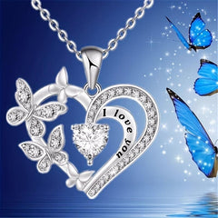 Heart Amethyst Butterfly Pendant Necklace For Women Girls Party Jewelry