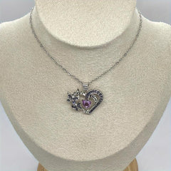 Heart Amethyst Butterfly Pendant Necklace For Women Girls Party Jewelry