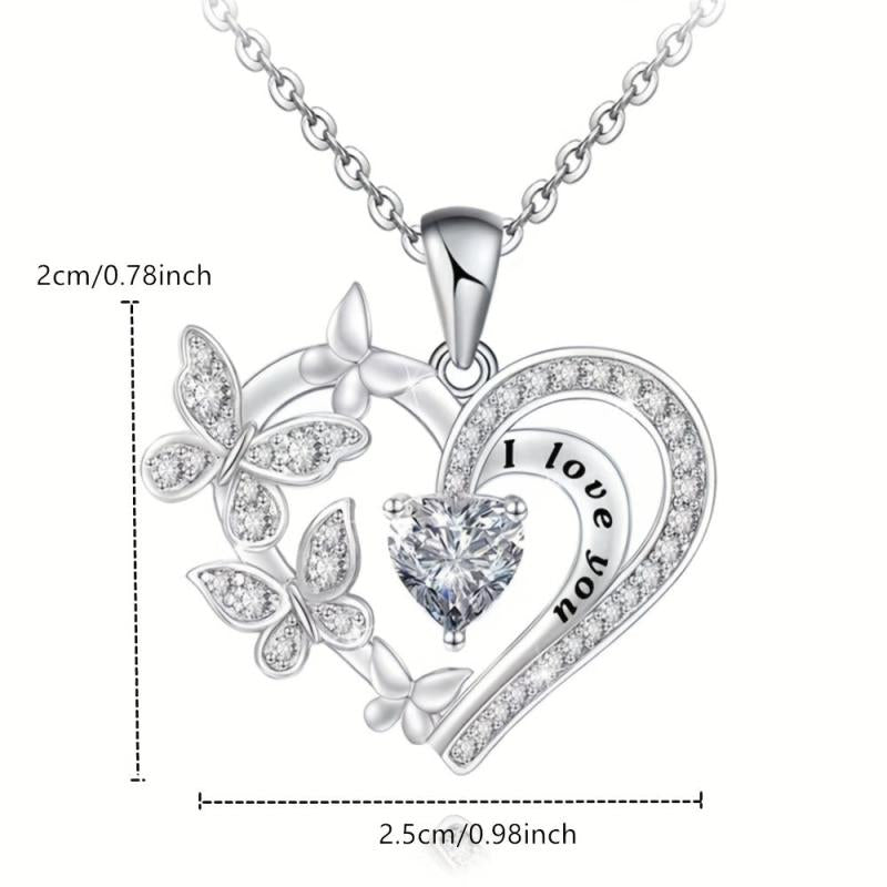 Heart Amethyst Butterfly Pendant Necklace For Women Girls Party Jewelry
