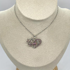 Heart Amethyst Butterfly Pendant Necklace For Women Girls Party Jewelry