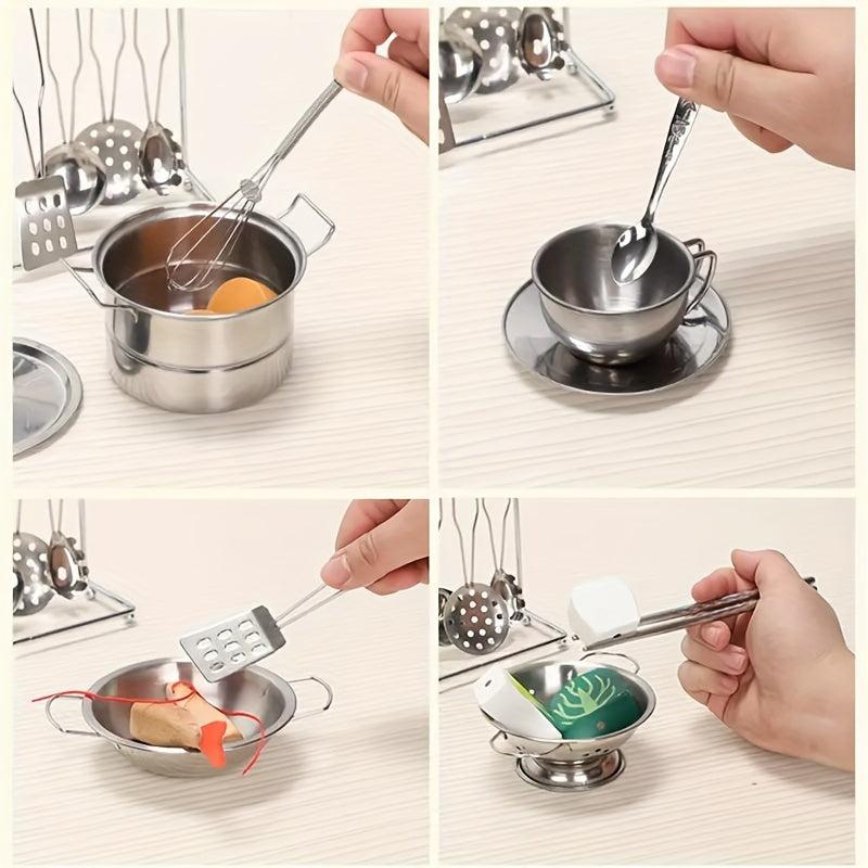 25Pcs Mini Kitchen Utensils Toys Set for Kids Stainless Steel Cooking Education
