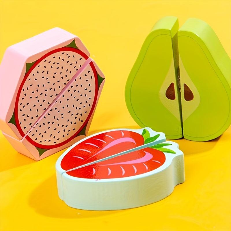 Wooden Fruit & Veg Play Food Set w/ Cutting Board, Pre-Cut Toy Kitchen Pieces