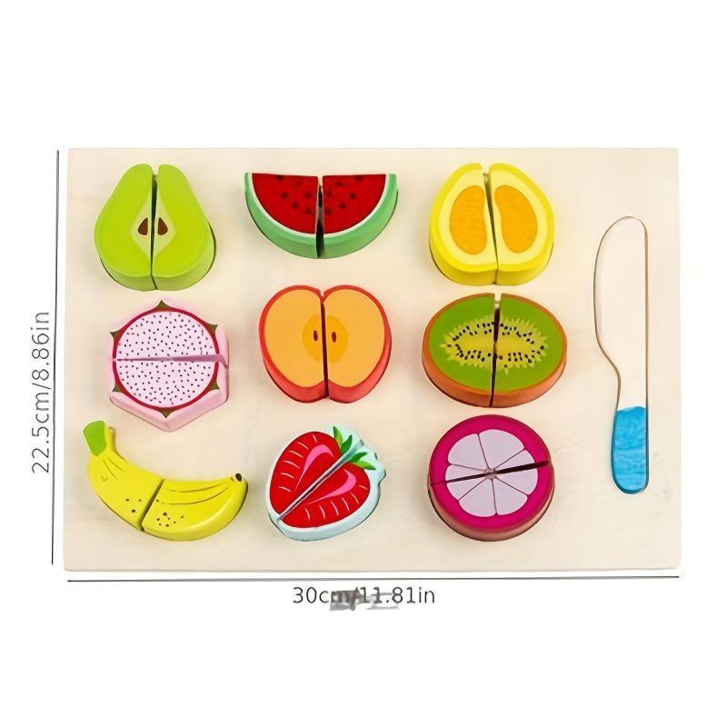 Wooden Fruit & Veg Play Food Set w/ Cutting Board, Pre-Cut Toy Kitchen Pieces