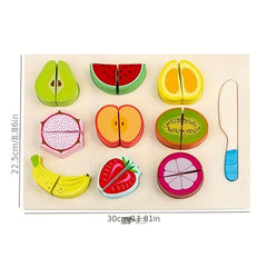 Wooden Fruit & Veg Play Food Set w/ Cutting Board, Pre-Cut Toy Kitchen Pieces