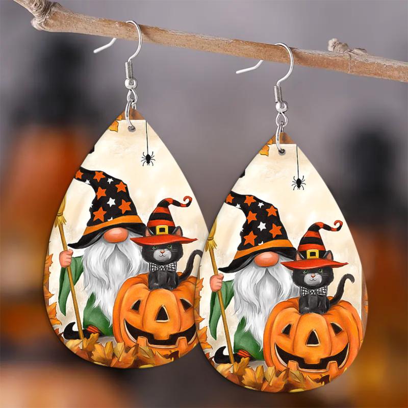 Halloween Faux Leather Earrings Lightweight Teardrop Earrings Women Jewelry