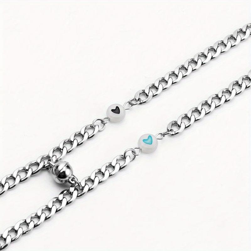 2pcs Stainless Steel Dark Luminous Fluorescent Heart Shaped Bracelet
