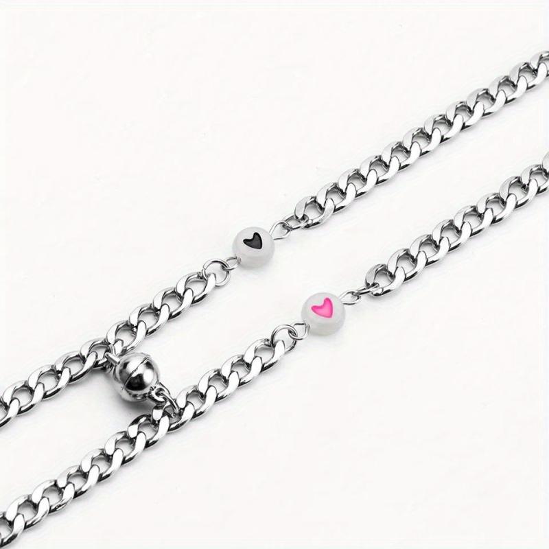 2pcs Stainless Steel Dark Luminous Fluorescent Heart Shaped Bracelet