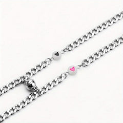 2pcs Stainless Steel Dark Luminous Fluorescent Heart Shaped Bracelet