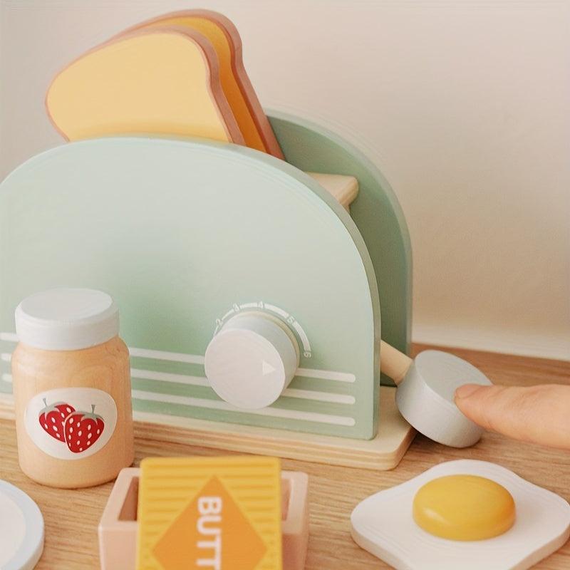 Kids Toy Kitchen Set w/ Toaster, Juicer, Blender, Wooden Food Accessories