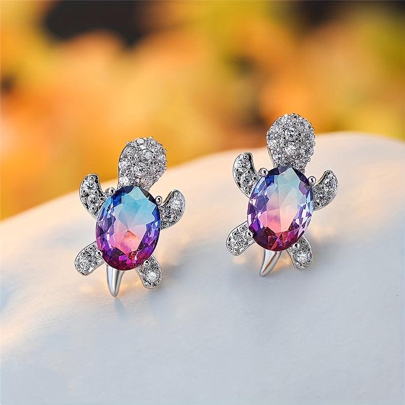 Crystal Turtle Stud Earrings - Animal Jewelry for Women