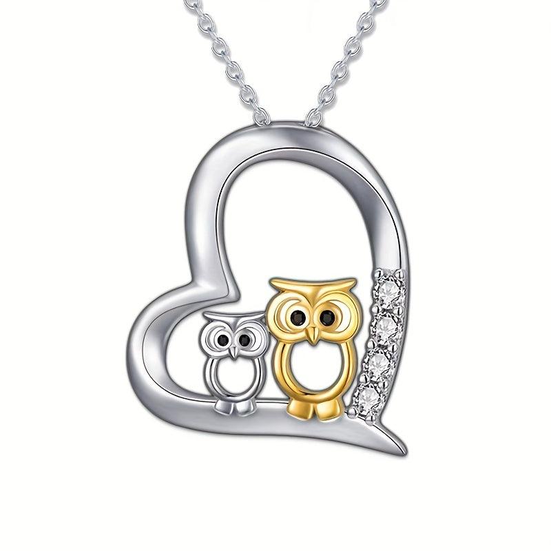 Mother And Child Owl Pendant Necklace For Women Cartoon Animal Jewelry