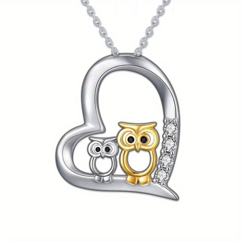 Mother And Child Owl Pendant Necklace For Women Cartoon Animal Jewelry