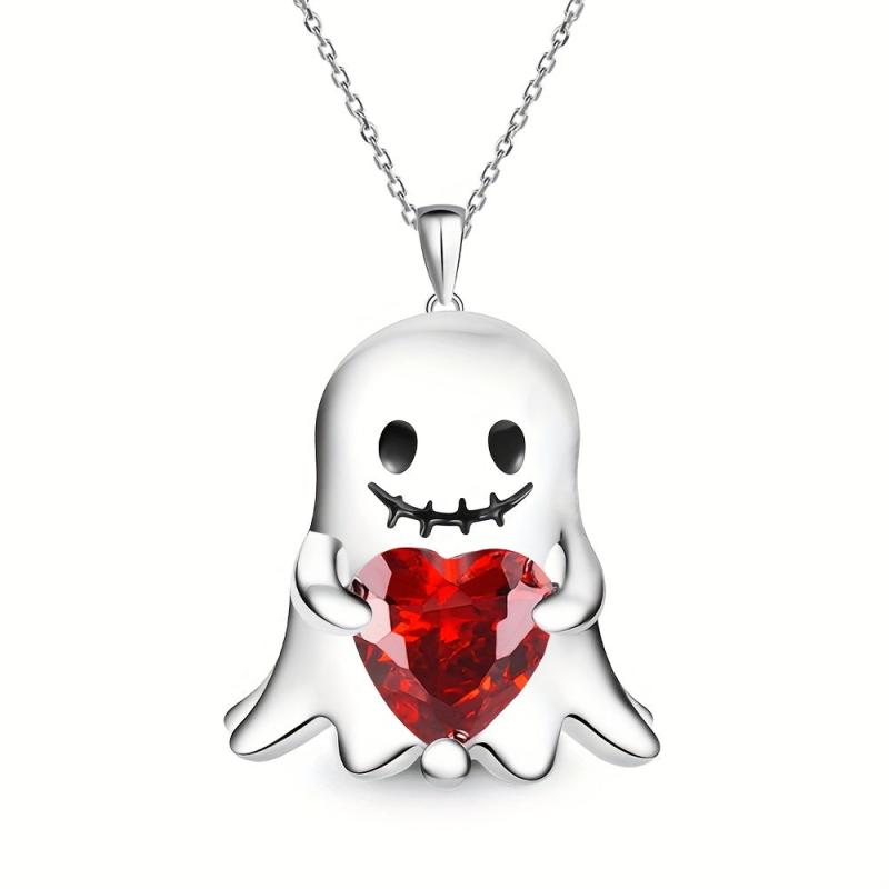 Stunning Red Heart Gemstone Ghost Pendant Necklace
