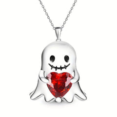 Stunning Red Heart Gemstone Ghost Pendant Necklace