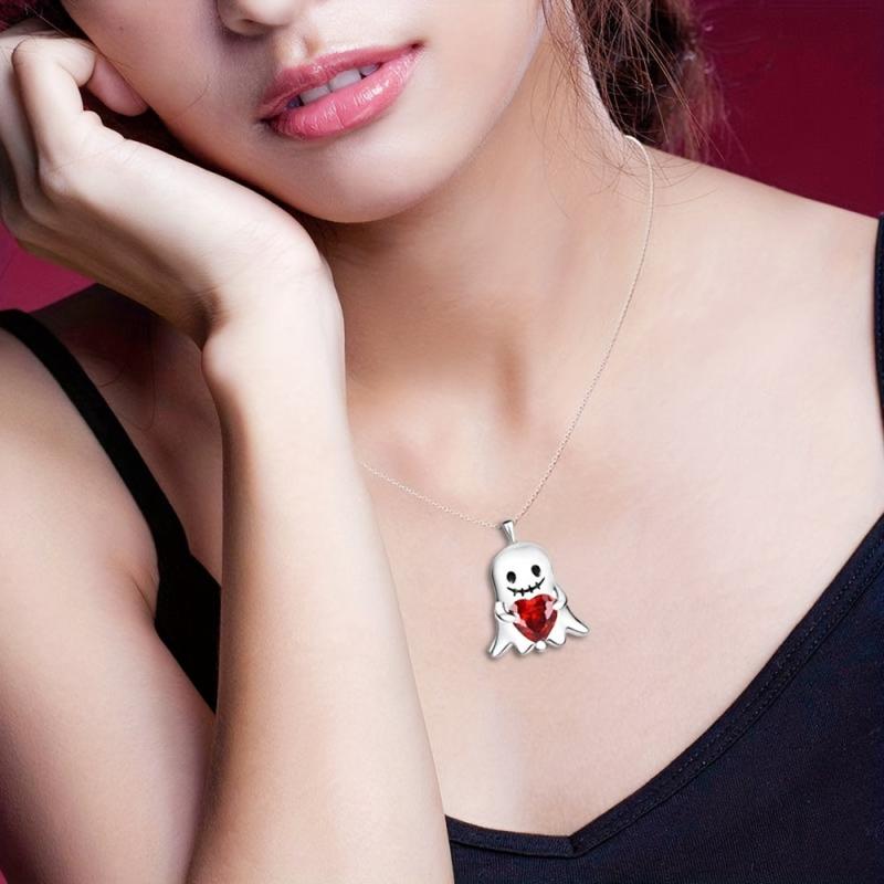 Stunning Red Heart Gemstone Ghost Pendant Necklace