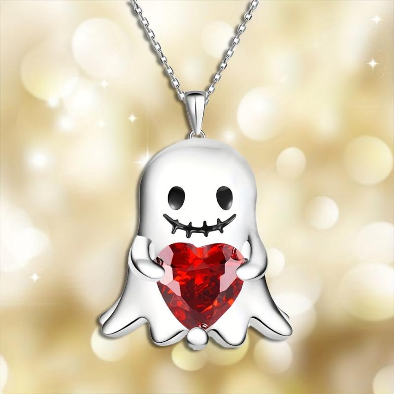 Stunning Red Heart Gemstone Ghost Pendant Necklace