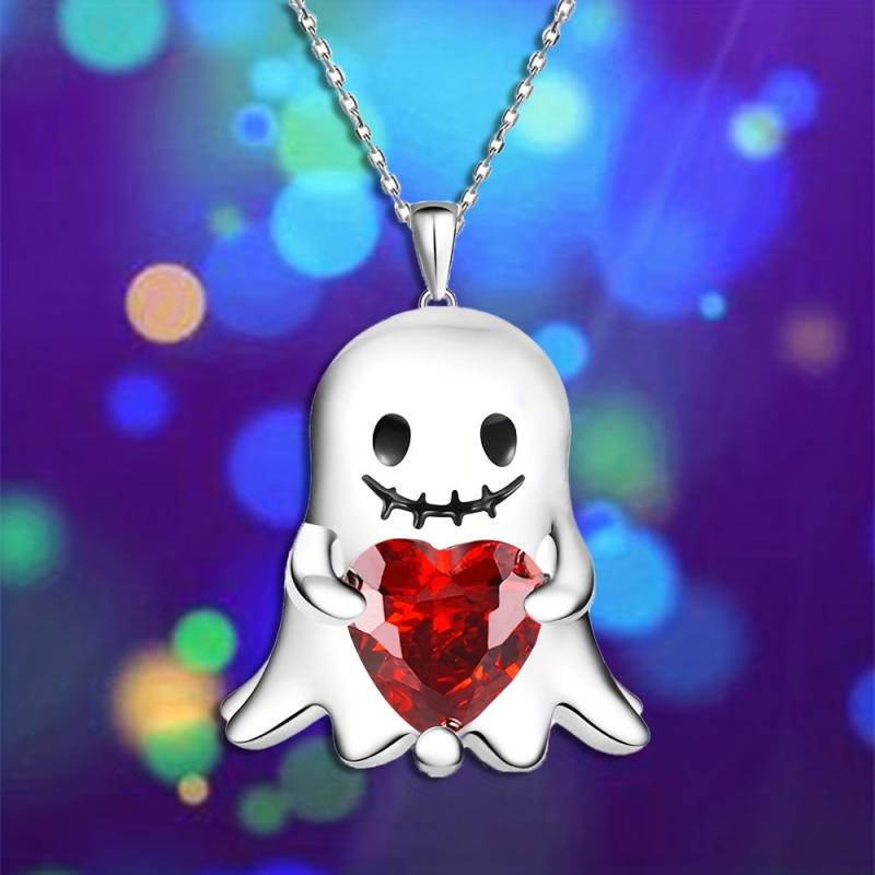 Stunning Red Heart Gemstone Ghost Pendant Necklace