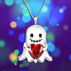 Stunning Red Heart Gemstone Ghost Pendant Necklace